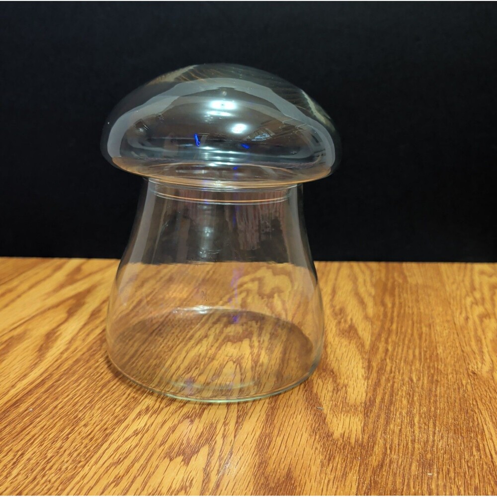 Retro Clear Glass Mushroom Jar Canister Terrarium with Lid 6.5"